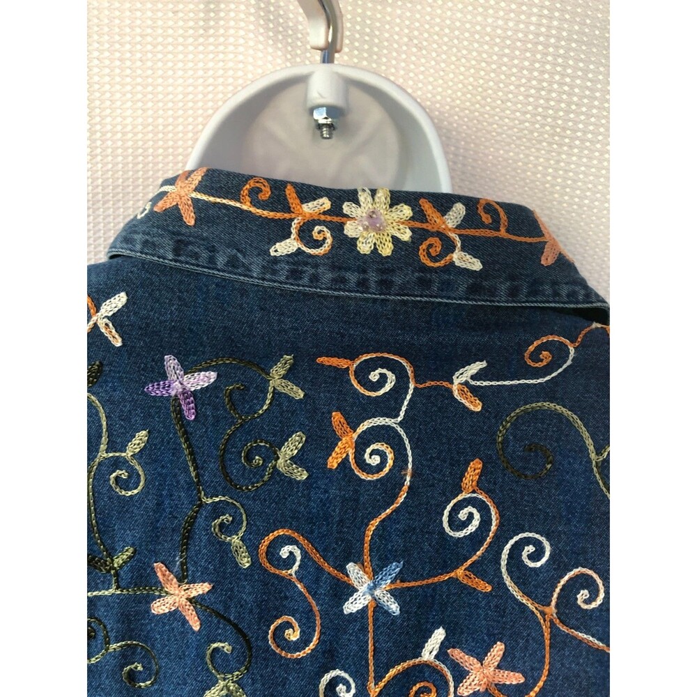 Vintage Life Style Womens 1X Denim Jacket Floral Embroidered Grannycore 90s - Picture 10 of 16